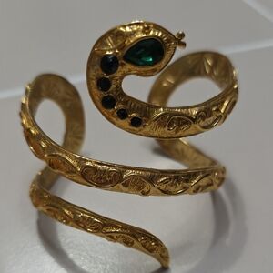 Rachel Zoe Gold plated Serpent Bracelet with Green Stones